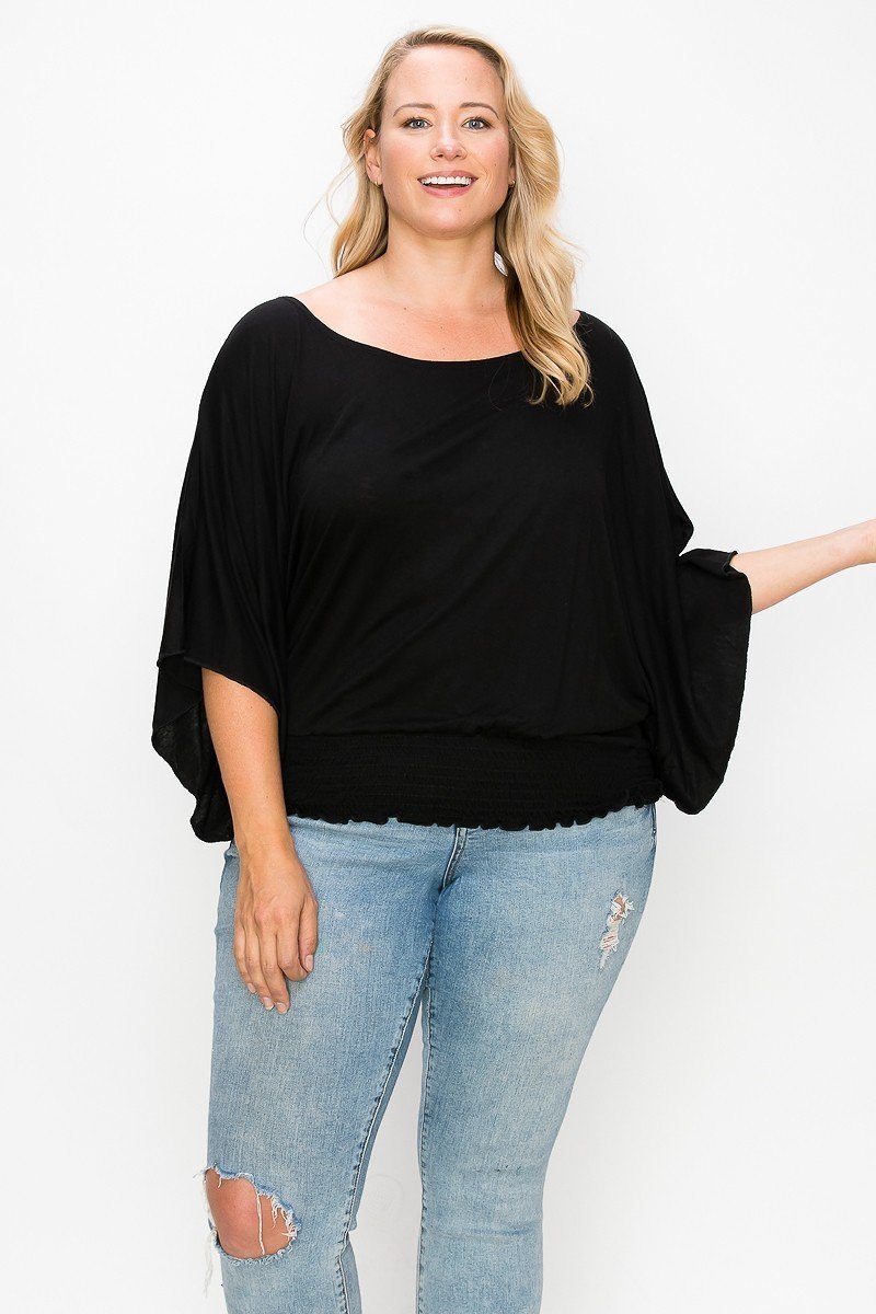 Plus Solid Top Featuring Flattering Wide Sleeves