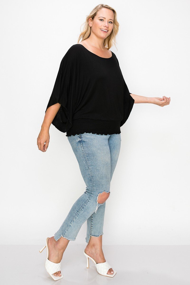 Plus Solid Top Featuring Flattering Wide Sleeves