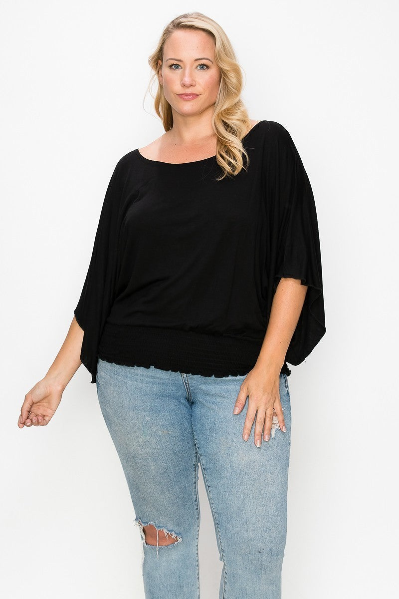 Plus Solid Top Featuring Flattering Wide Sleeves