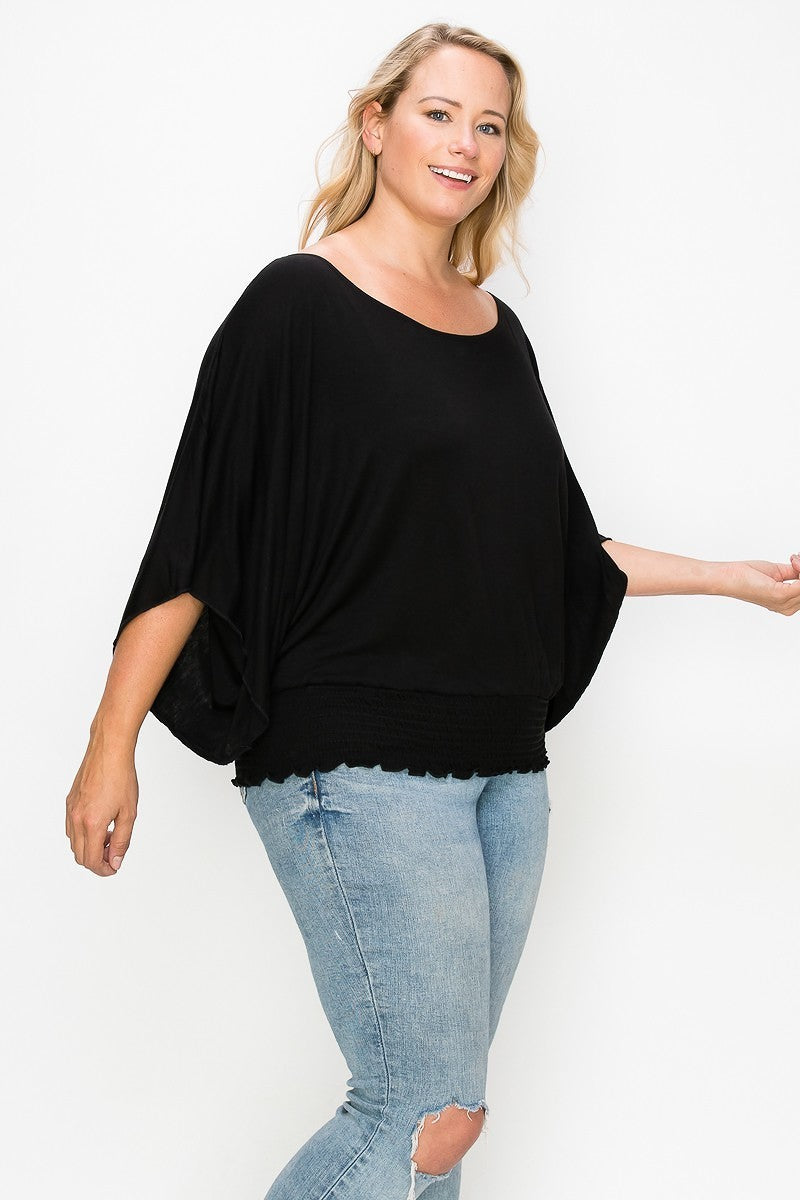 Plus Solid Top Featuring Flattering Wide Sleeves