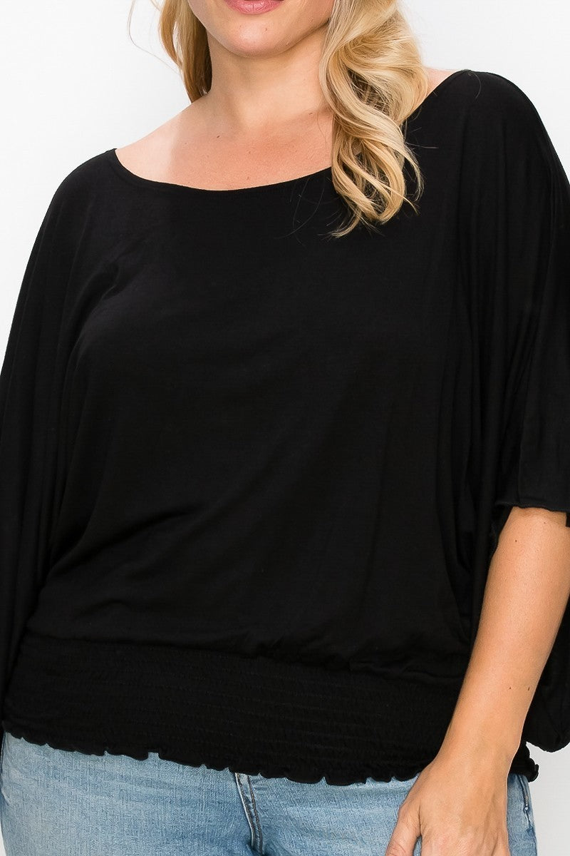 Plus Solid Top Featuring Flattering Wide Sleeves