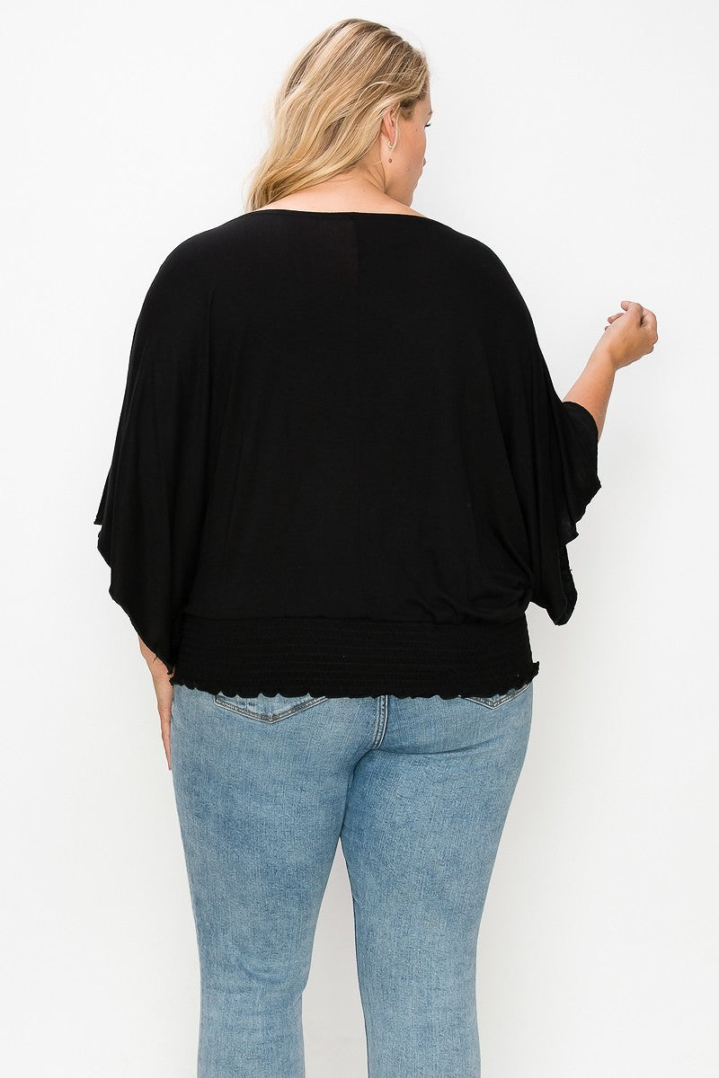 Plus Solid Top Featuring Flattering Wide Sleeves