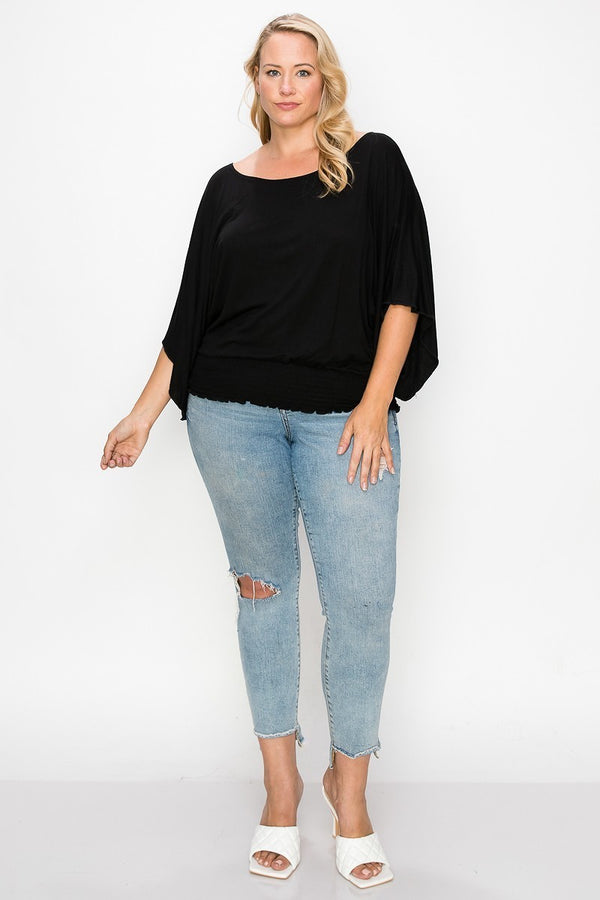 Plus Solid Top Featuring Flattering Wide Sleeves