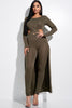 Solid heavy rayon spandex long sleeve crossed over long top