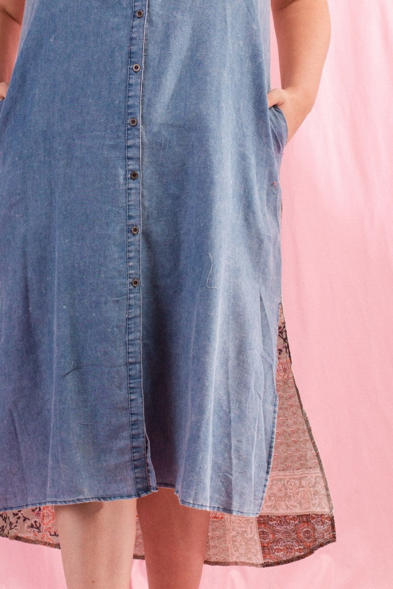 Plus Sleeveless Denim Maxi Shirt Dress