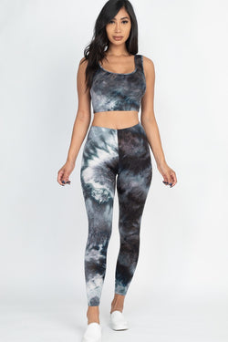 Tie Dye Crop Top And Leggings Yoga Gym Set