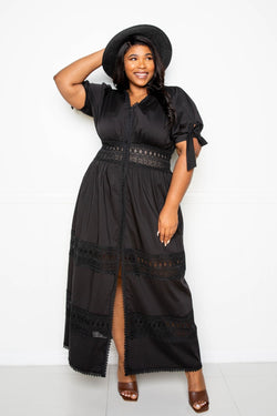 Plus Puff Sleeve Maxi Dress With Lace Insert