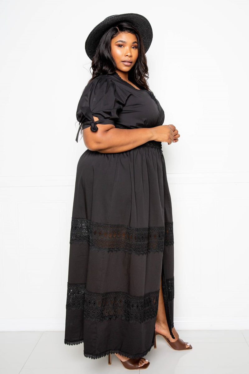 Plus Puff Sleeve Maxi Dress With Lace Insert