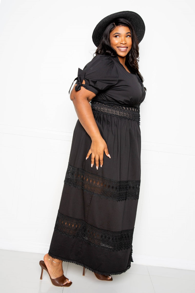 Plus Puff Sleeve Maxi Dress With Lace Insert