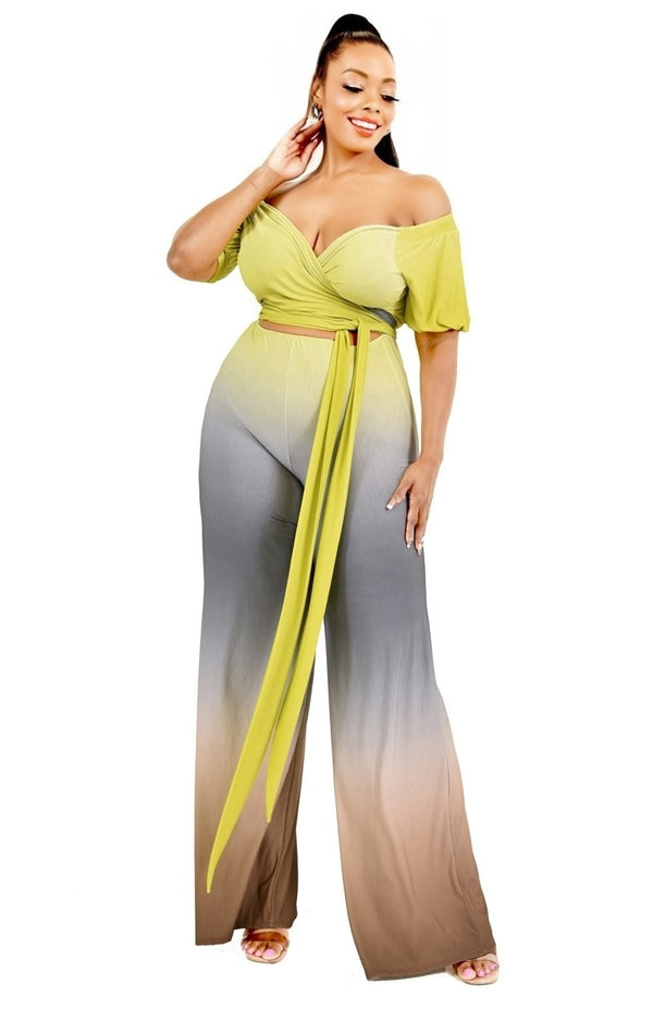 Plus Gradient Off Shoulder Waist Tie Jumpsuit