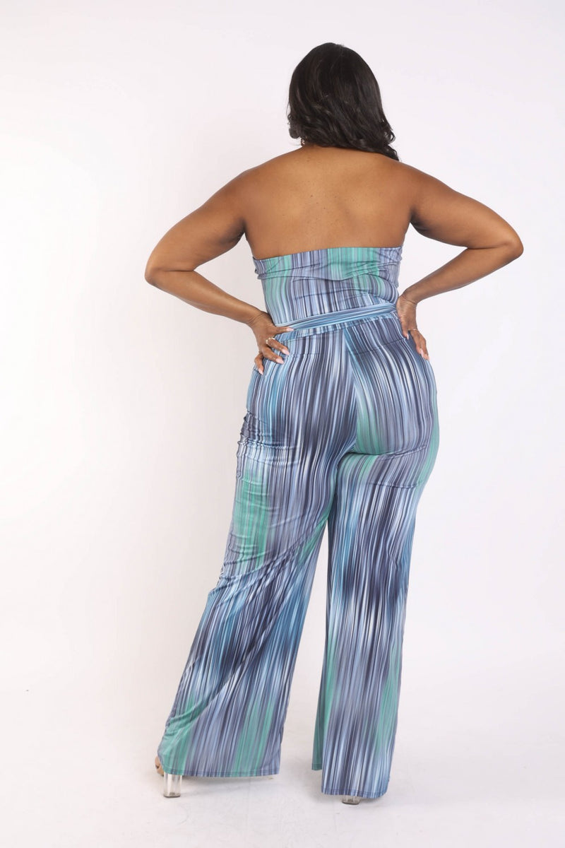 Plus Printed Tube Jumpsuit With Self Belt