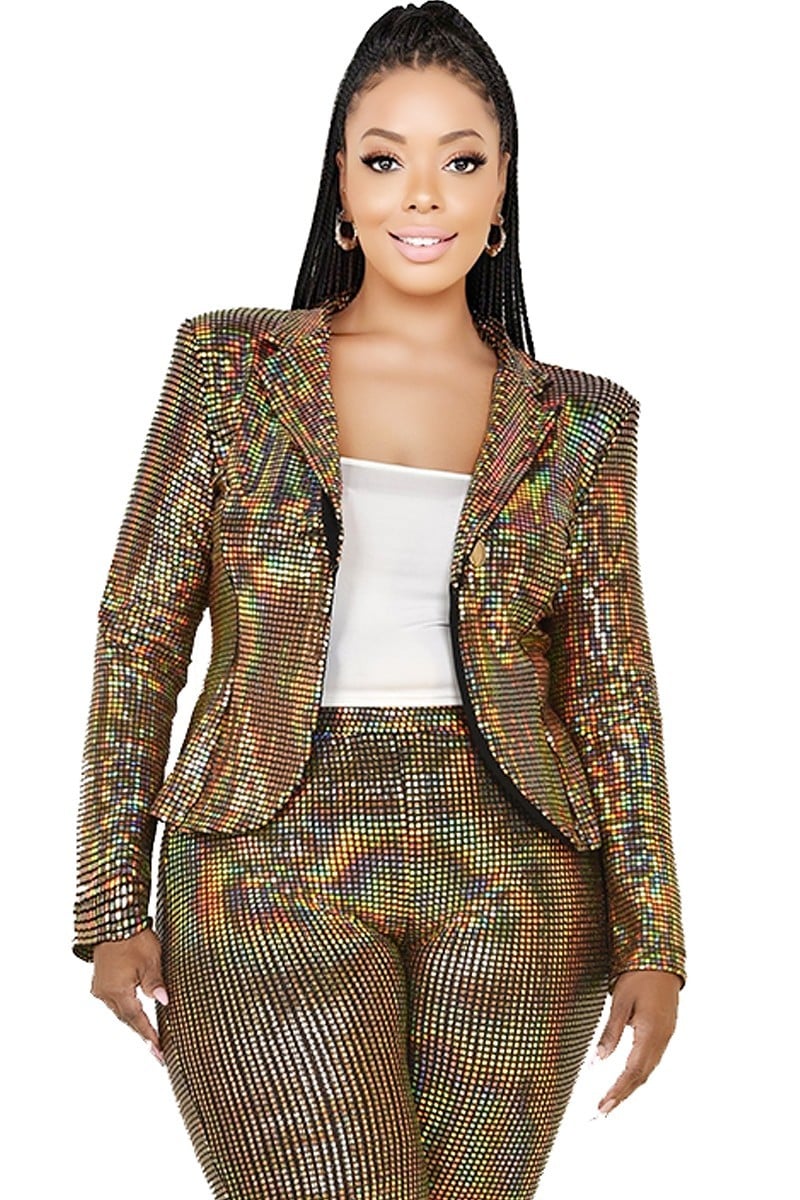 Plus Disco Metallic Sequins 2 Piece Jacket Set